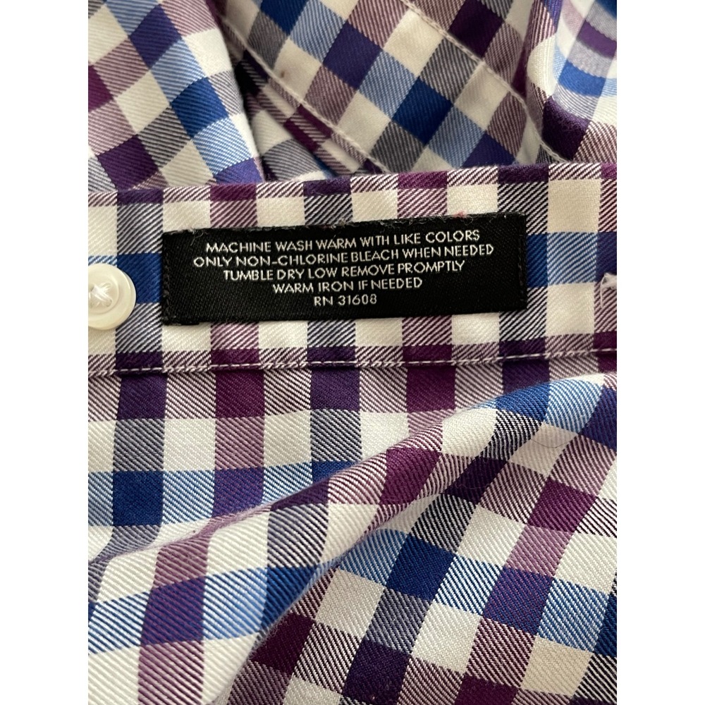 Jos A Bank Travelers Collection Mens XL Purple Blue Gingham Shirt Long Sleeve‎ - Picture 6 of 6